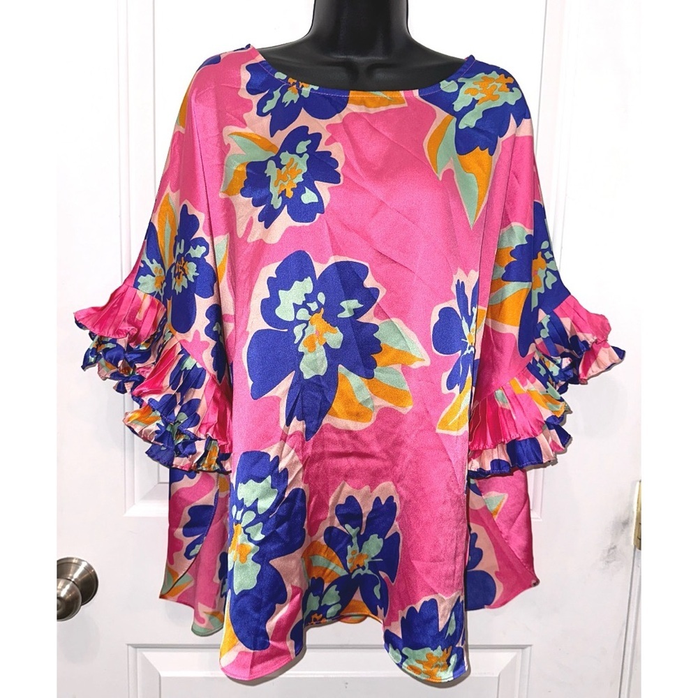 Jodifl pink & blue floral print Top